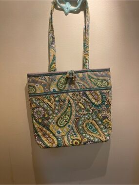 Vera Bradley Quilted Paisley Shoulder Bag in Teal and Yellow